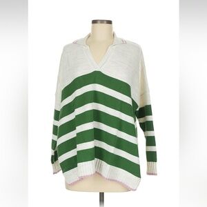 Mersea Green and White Striped Women's Sweater